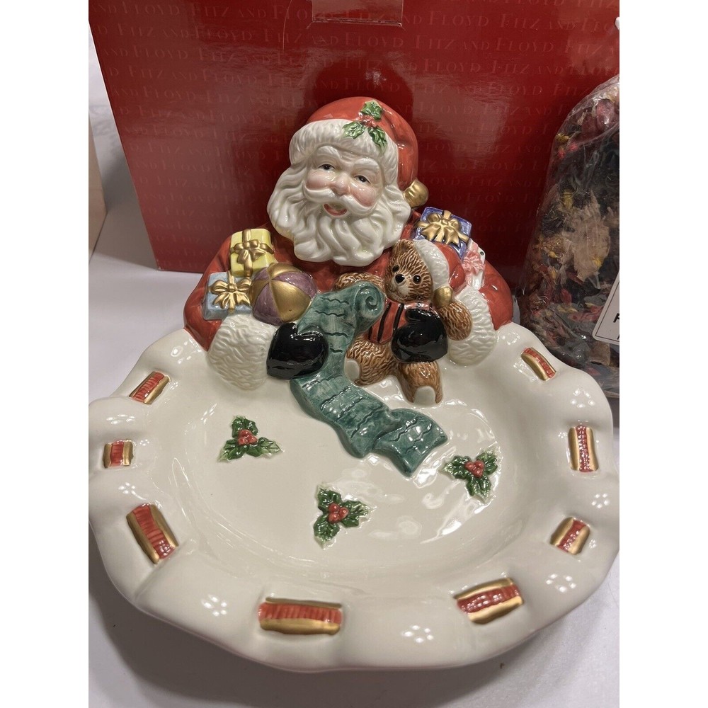 NIB - Fitz and Floyd Toyland Santa Bowl with “Frosty Folks” Potpourri